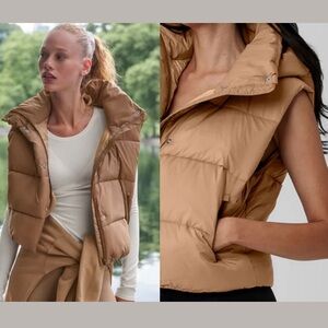 $188 Alo Yoga Gold Rush Puffer Hooded Vest in Toasted Almond Extra Small XS
